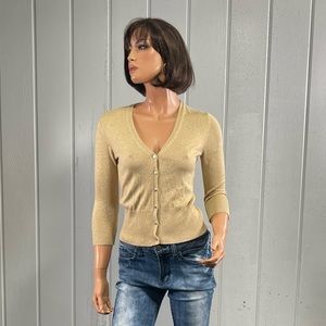 * Oasis Women's Gold Shimmer Button Down Cardigan Sz 10/36